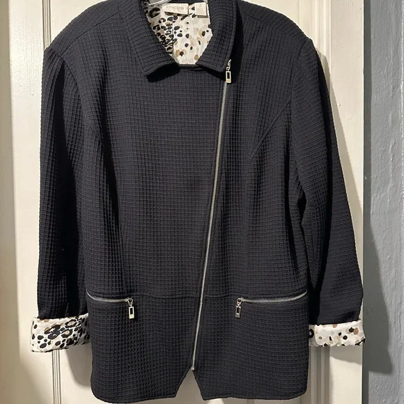 CHICO’S Black, Size 3, leopard lining, Women’s Jacket - Picture 5 of 8